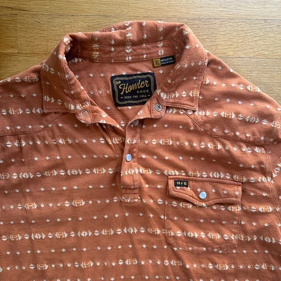 Howler Brothers Rust Patterned Polo Shirt - Picture 2 of 4